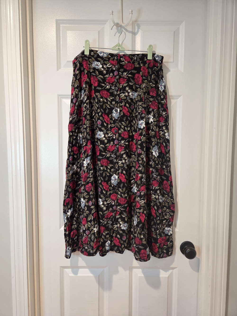 Floral Maxi Skirt - Black with Red & Blue Flowers